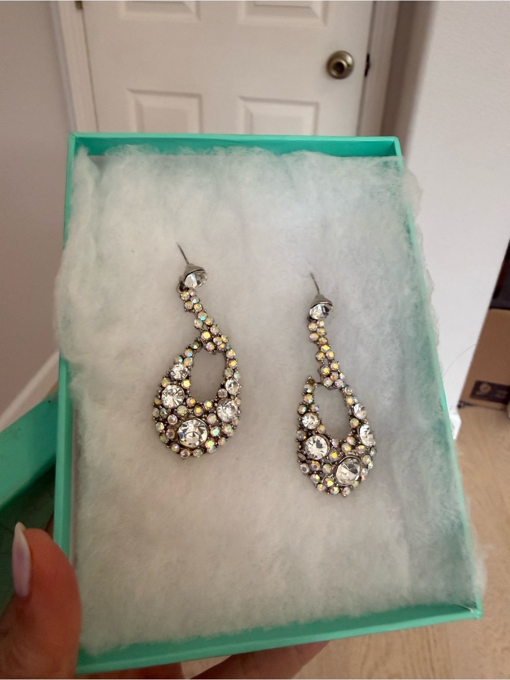 Crystal Teardrop Dangle Earrings - Sparkling Clear